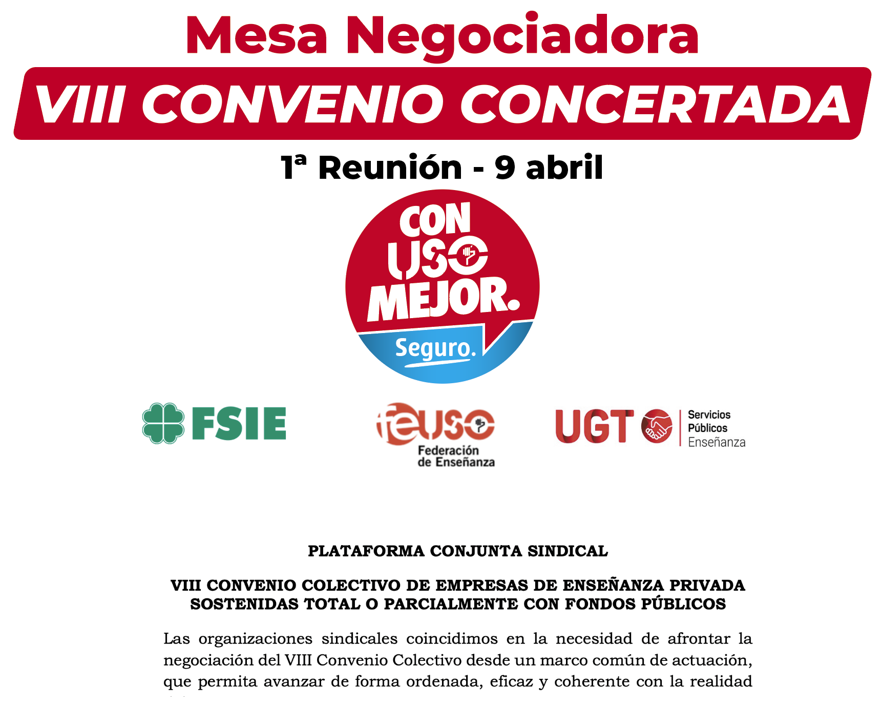 Primera reunión de la Mesa Negociadora del VIII Convenio de Enseñanza Concertada.